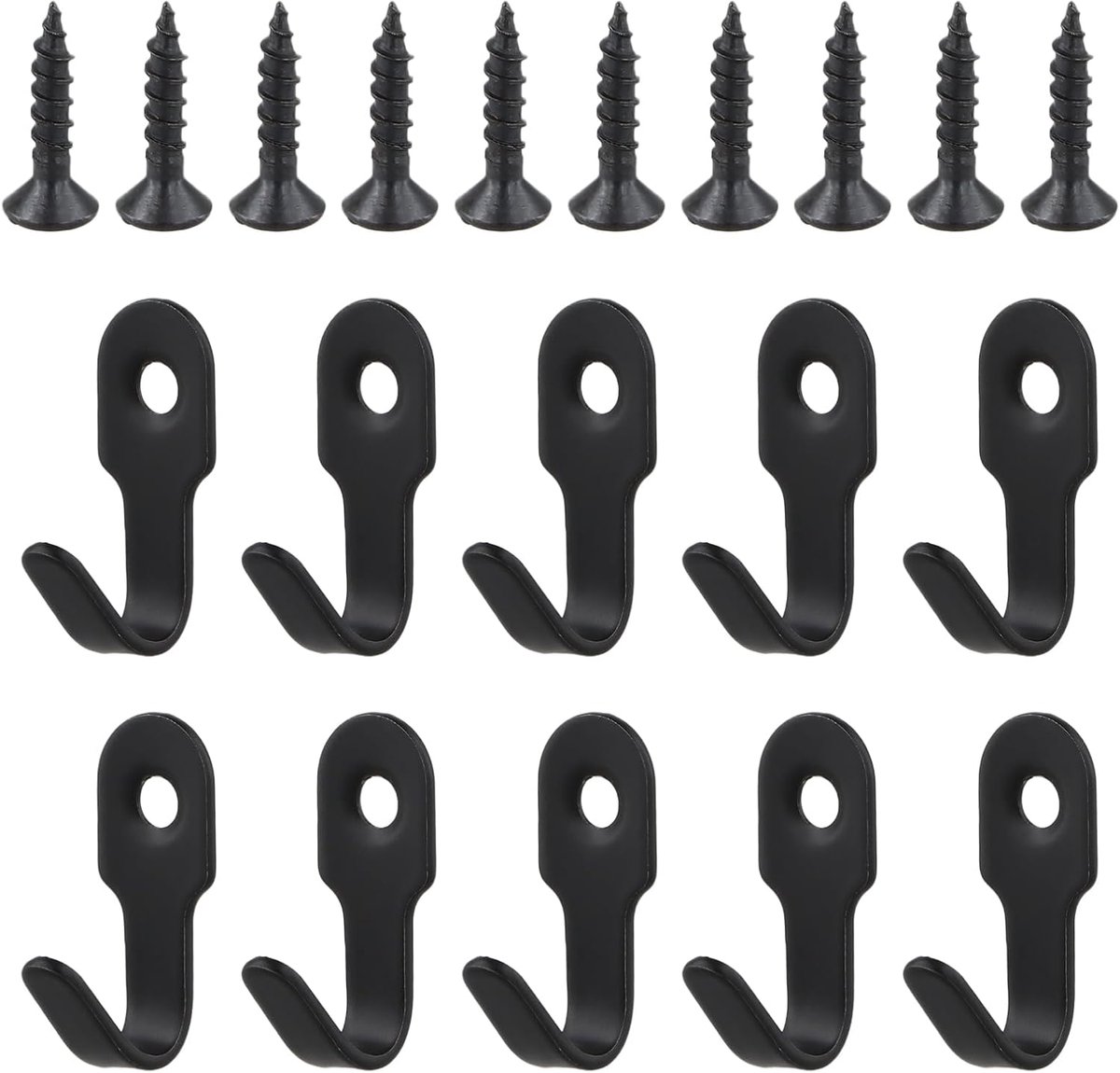 10 stuks mini-wandhaken, kledinghaken, metaal, zwart, met 10 schroeven, voor slaapkamer, woonkamer, keuken