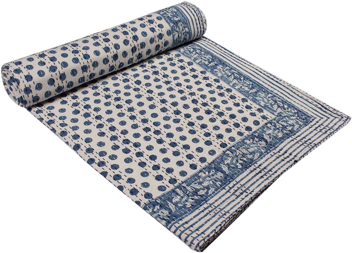 Kleur Gestippeld Ontwerp Handgemaakte Kantha Werk 100% Katoen Gooi Beddengoed Bedsprei Bohemian Gudari Bedcover Interieur Woondecoratie Deken Quilt
