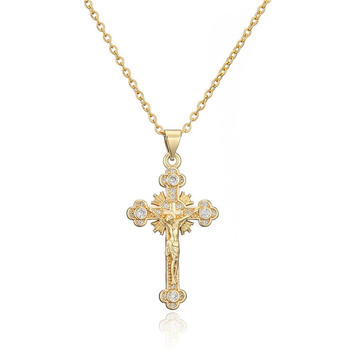 Ketting Jezus kruis hanger 18K vergulde hypoallergene delicate halsketting modesieraden voor vrouwen en meisjes (goud)