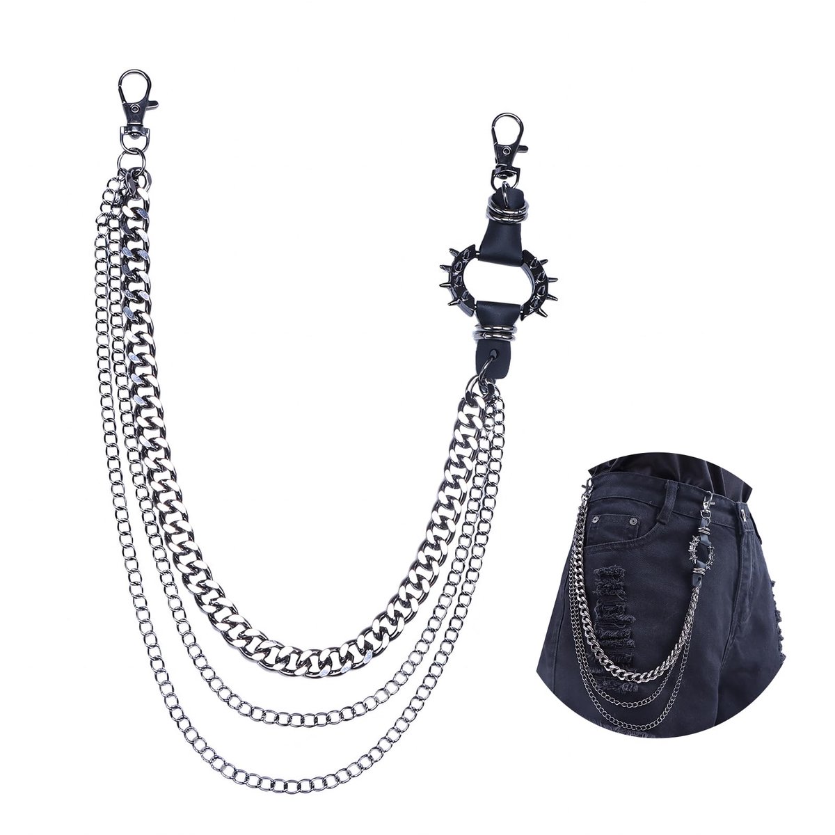 Ketting, punk ketting portemonnee jeansketting voor mannen en vrouwen, portemonnee en kaarthouder, veelzijdig mode-accessoire, zilver, 54 cm, 54 cm, rvs, nee