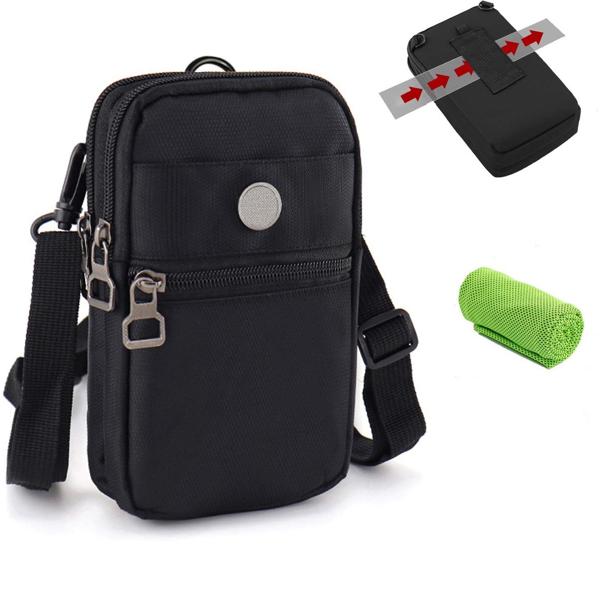 Taille Pack Rits Waterdichte Riem Sport Reizen Mobiele Telefoon Pouch Mannen en Vrouwen Crossbody Schouder Nylon Kleine Messenger Bag Handtas met Karabijnhaak voor Geld Paspoort Mobiele Portemo