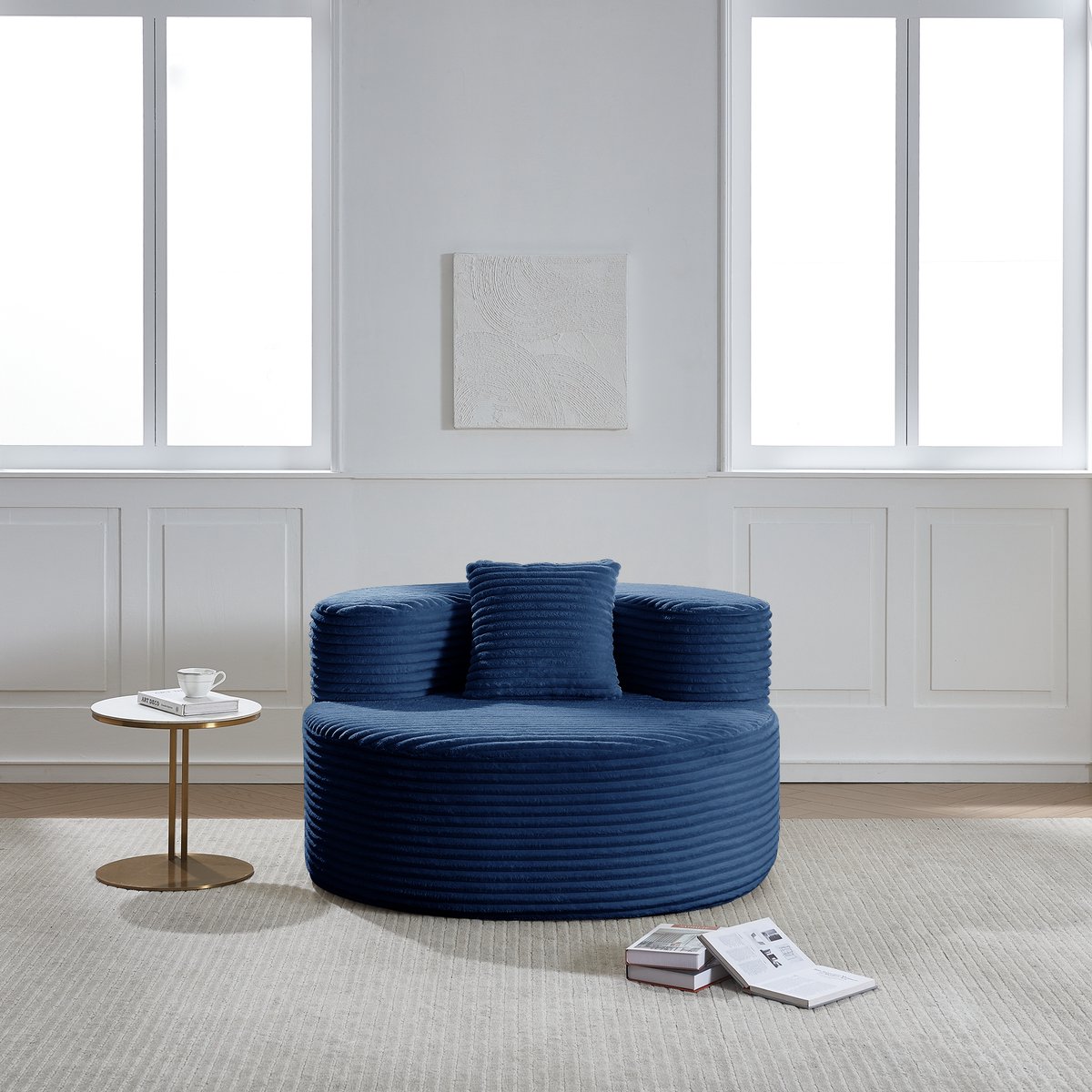 HAUSS SPOLE Zitzak - Loungestoel Met Rugleuning En Sierkussen - Snel Terugverend En Slijtvast - Voor Woonkamer En Slaapkamer - Blauw
