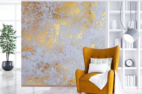 Behang - Fotobehang Marmer - Goud - Grijs - Breedte 300 cm x hoogte 300 cm