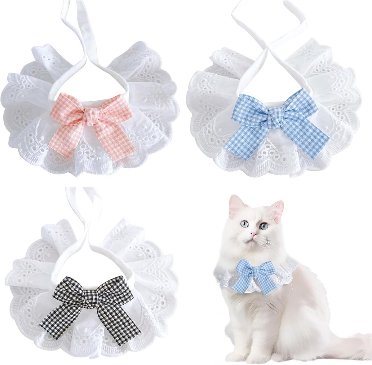 3-delige set met kanten halsbanden voor huisdieren, voor katten en honden, verjaardagsoutfits, slabbetjes voor katten, verstelbare strikhalsband, kattensjaal, voor huisdieren, honden en katten.