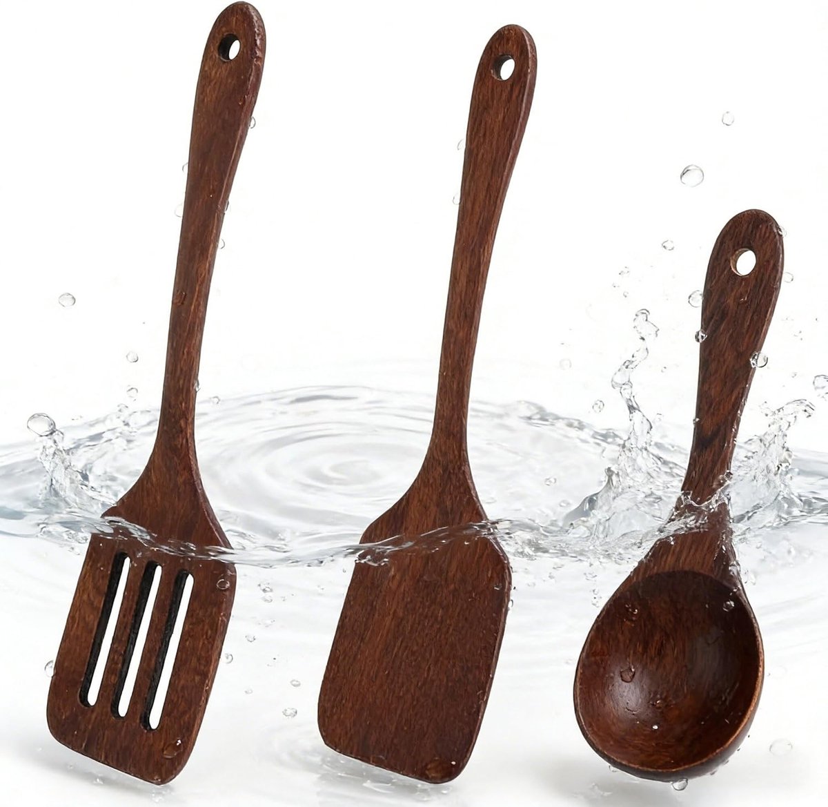 3 stuks houten spatels, praktische houten spatel en houten spatels van natuurlijk keukengerei, hout voor zacht, hittebestendig koken in anti-aanbakpannen