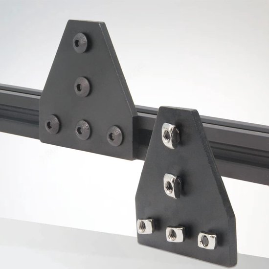 2020, T-vorm, 5-gaats, 90 graden buitenverbindingsplaat met M5 x 8 mm schroeven en T-moeren voor 20 x 20 mm serie aluminium extrusieprofiel, 8 stuks/pak (zwart-2020 T-vorm) — afbeelding 4