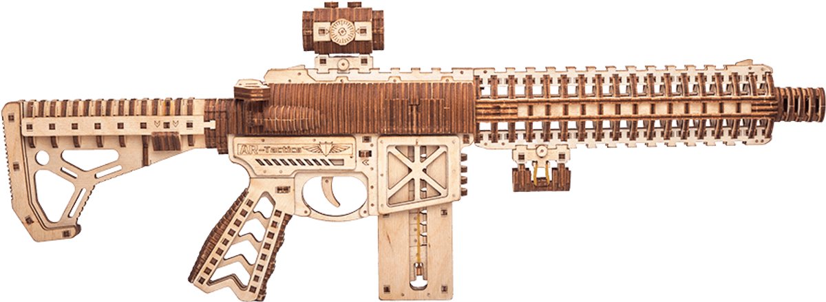Wood Trick – Modelbouw 3D houten puzzel – Aanvalsgeweer - Assault Gun AR-T (WDTK057) – 496 stuks - Geen lijm noch verf nodig! — afbeelding 12