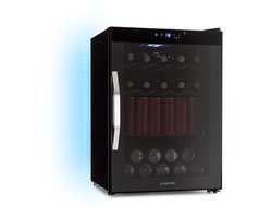 Klarstein Drankkoeler Coachella 60 - 60 liter drankkoeler met wifi, glazen deur, ledverlichting, 3-18 °C, 3 metalen schappen, gebalanceerd licht, energie-efficiëntieklasse E, zwart - Drankkoelkast Drankenkoelkast - Touch - RVS