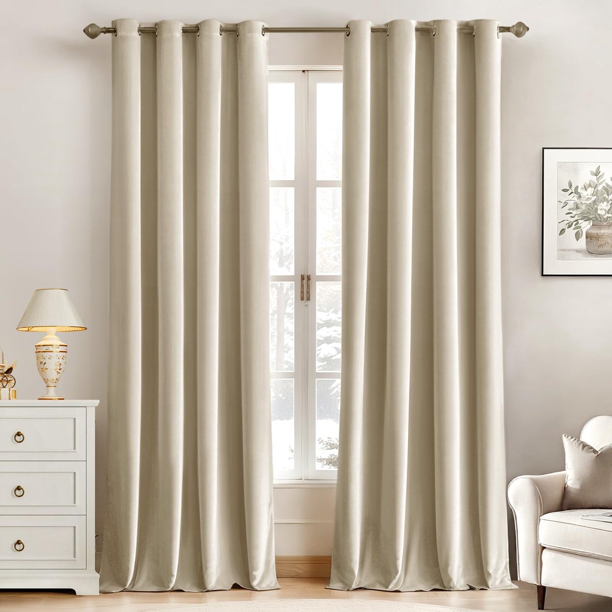 Velours Gordijnen – Zachte en Luxe Kant-en-klare Gordijnen, Set van 2 Gordijnen voor Slaapkamer en Woonkamer, Thermisch Isolerende en Verduisterende Eigenschappen, 260x200 CM (HxB), Lichtbeige