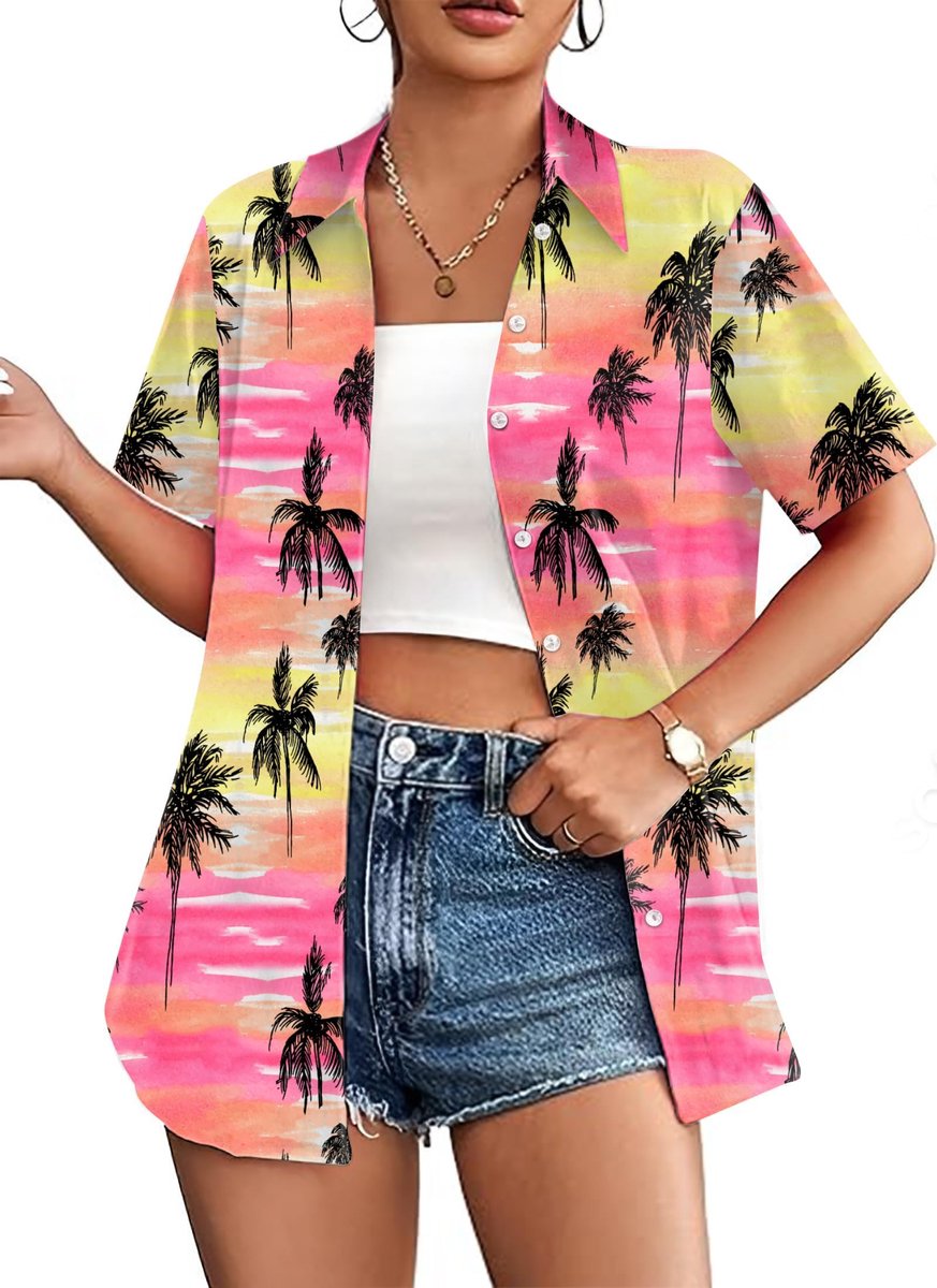 hohololo Hawaii Hawaïhemd voor dames, Hawaï-outfit, korte mouwen, S-XXL