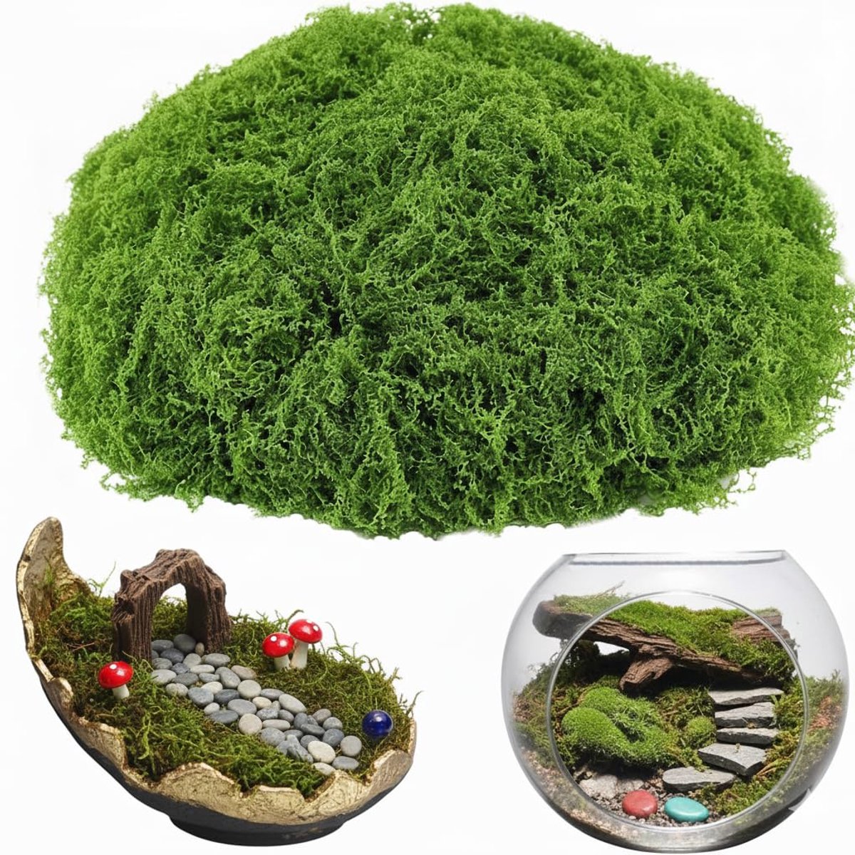 Kunstmos, 150 g, kunstplanten, zeer zachte zijdestof, uv-bestendig en waterbestendig, voor creatieve decoraties binnen en buiten, moswand, kerststalen, onderhoudsvrij