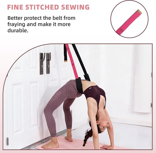 Yoga-riem, verstelbaar, elastische yogaband, om aan de deur te hangen, voor kaak-, achterwaartse rotaties, splitsen en beenstrekken, verbetert de flexibiliteit, grijs — afbeelding 4