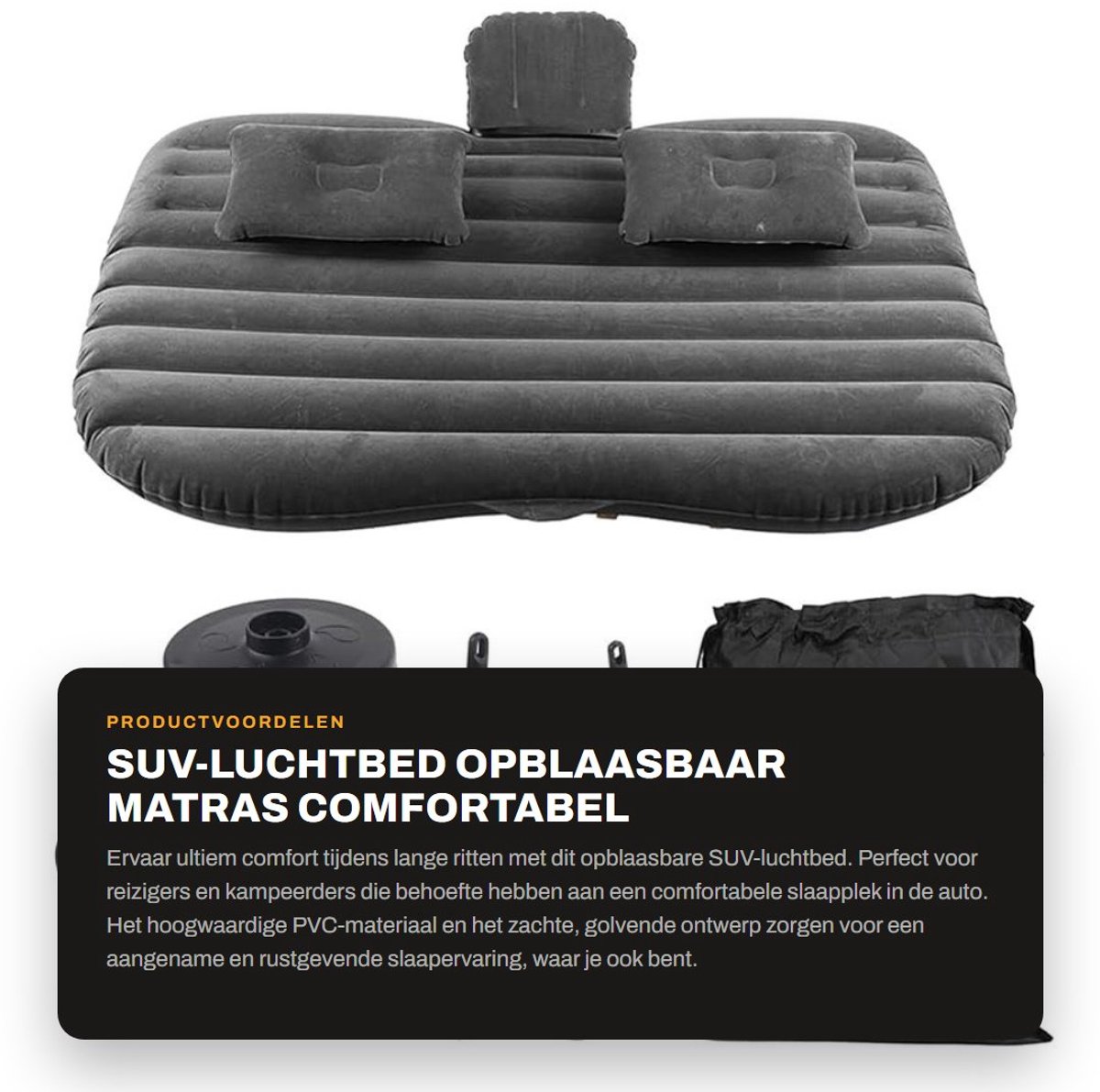 Dailygoods- Autoluchtbed met luchtpomp - Opblaasbaar bed - Dikker automatras - Comfortabel voor reizen - Hoogwaardig PVC - Belastbaar tot 150 kg