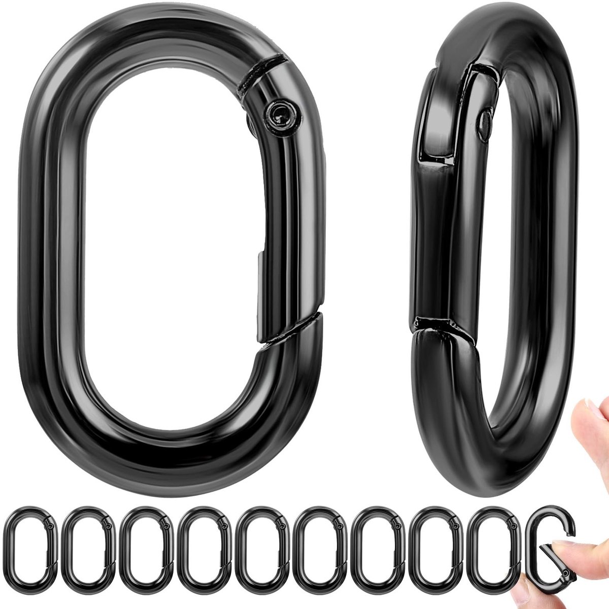 Dailygoods- Karabijnhaak Zwart - Kleine Karabijnhaken - Sleutelhanger Ringen - Musketonhaak - Zinklegering - 10 Stuks