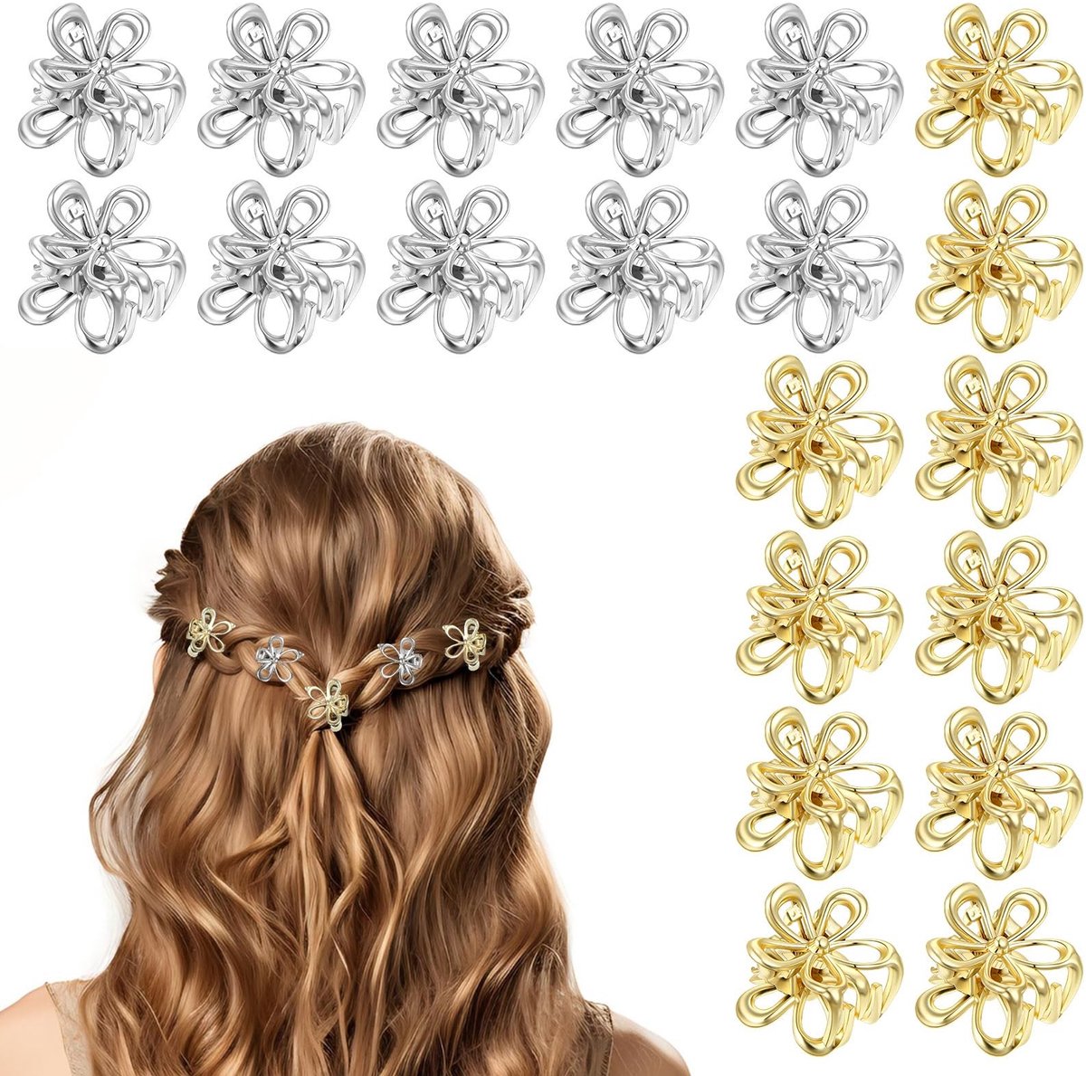 Dailygoods- Haarspelden 20 Stuks - Kleine Metalen Haarclips - Gouden/Zilveren Haaraccessoires - Schattige Haarspelden - Elegante Haarclips - Afmetingen 1,76 x 1,57 cm - Haarklemmen
