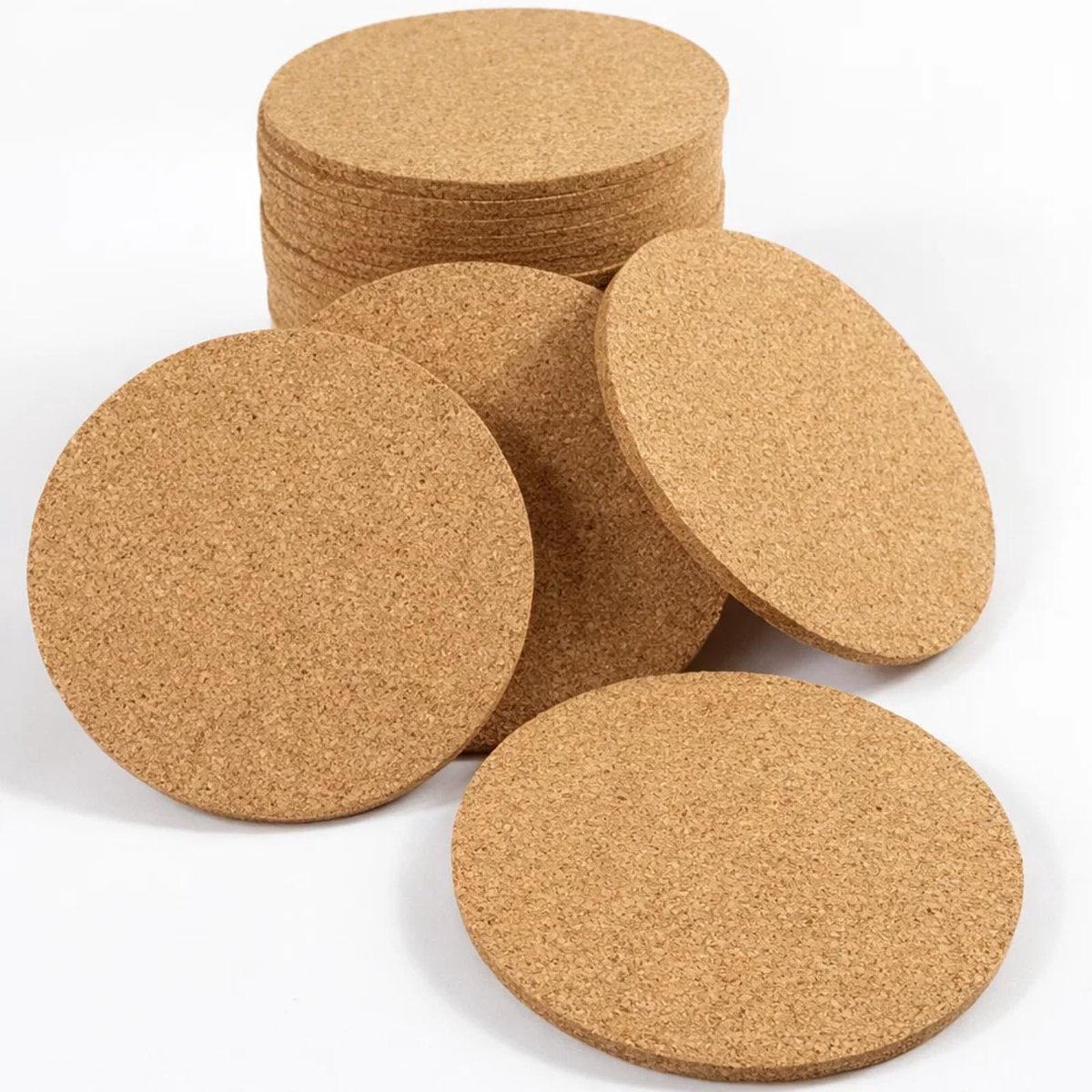 20 stuks kurken onderzetters ronde set, 10 cm x 3 mm kurken onderzetters voor glazen en potten, hittebestendige pannenonderzetters kurk voor keuken, bar, woonkamer