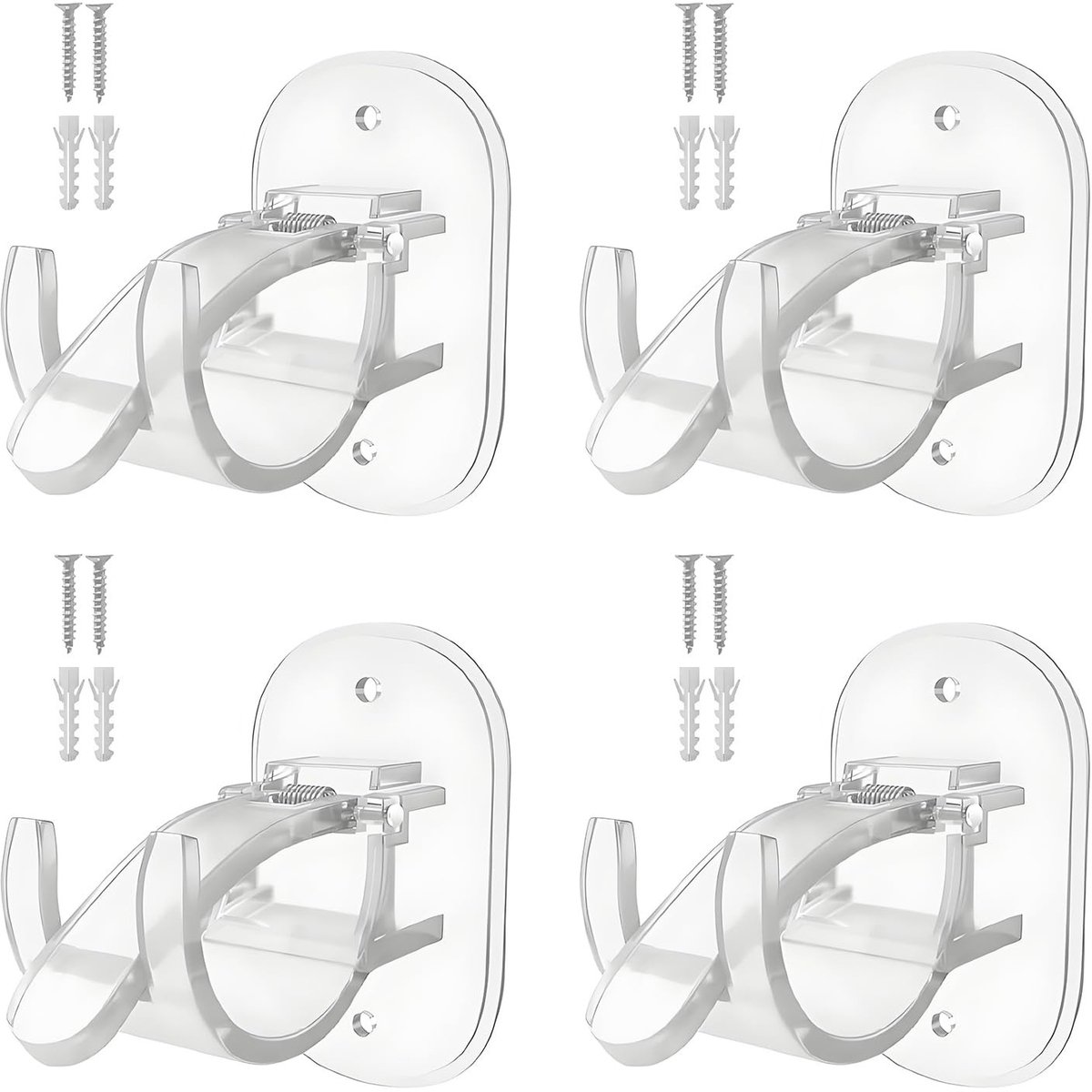 Dailygoods- Gordijnhaken 4 Stuks - Zelfklevende Houder - Transparante Haken - Voor Gordijnroedes - Duurzaam Materiaal - Ideaal voor Badkamer/Keuken/Slaapkamer - Gordijnhouders