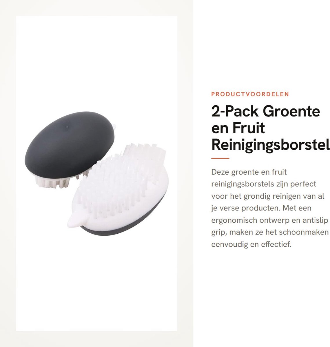 Dailygoods- Reinigingsborstel Antislip Grip - Groente/Fruit Borstel - Ergonomisch Ontwerp - TPR/Plastic - 2-Pack - Comfortabele Grip - Groenteborstel
