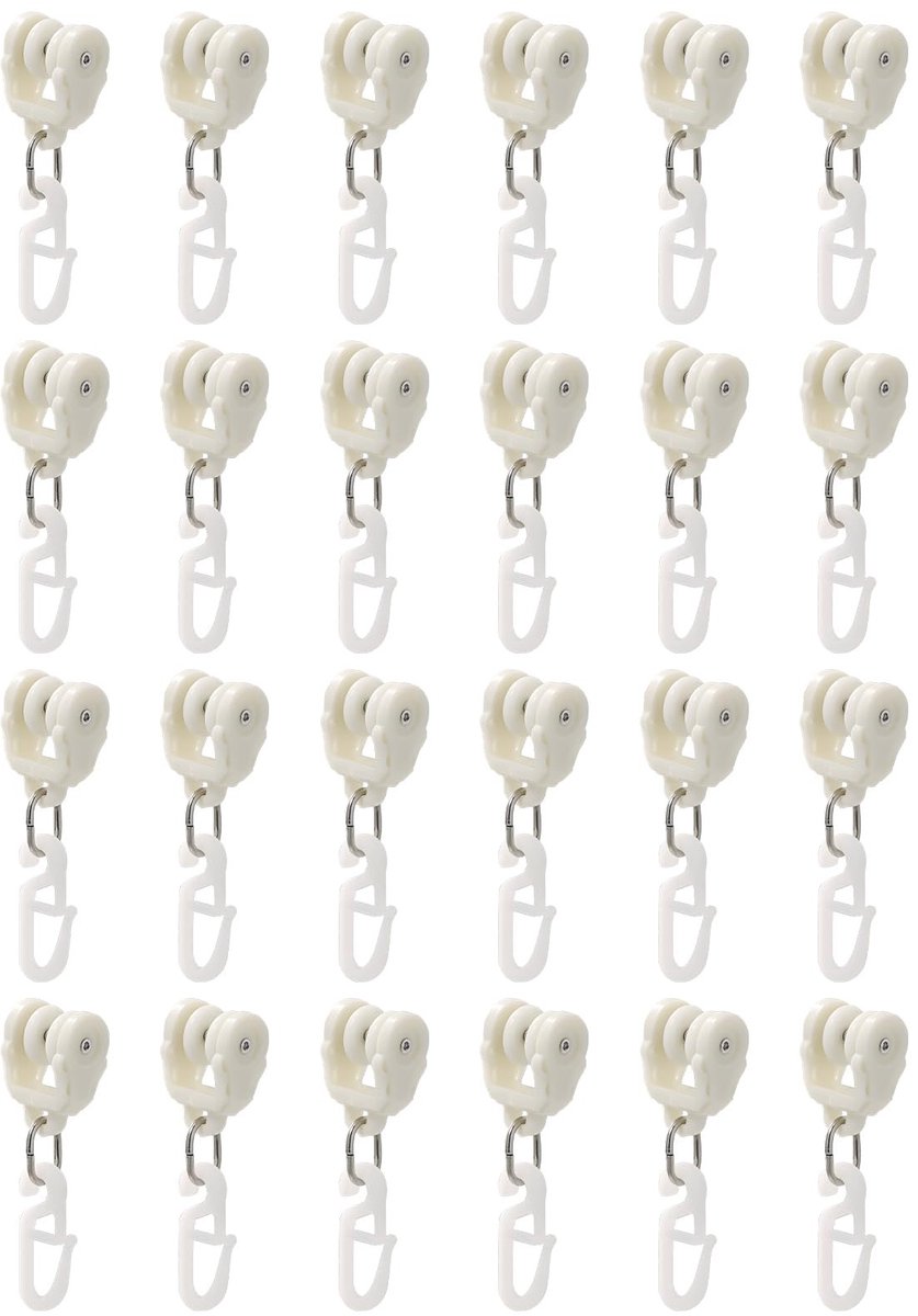 Dailygoods - 48 stuks gordijnhaken op wielen – glijrail van kunststof, wit