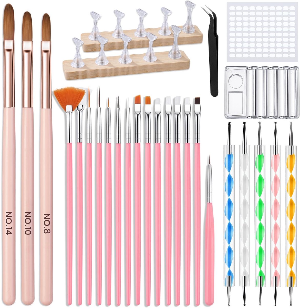 Dailygoods- Nagelkwastenset Professionele 38 Stuks - Nageldesign Gereedschap - Nail Art Kit - Display Nagelstandaard - 2 in 1 Palet - Dotting Pen - Nail Art Set