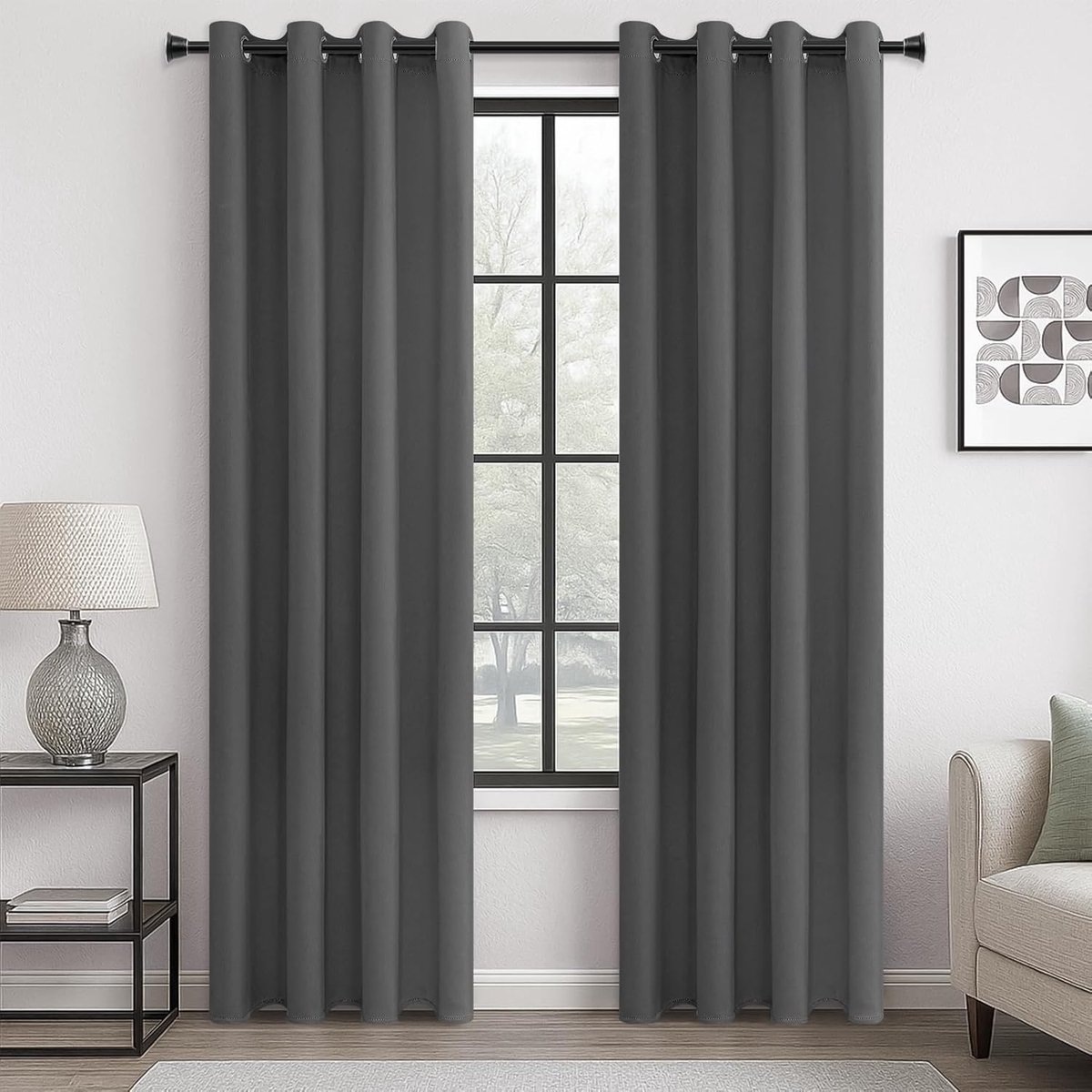 verduisterende gordijnen slaapkamer 88 druppels, 2 panelen, donkergrijs aubergine oogje thermisch gordijn voor woonkamer, zachte textuur, raambehandelingen voor kinderen, 140 x 225 cm