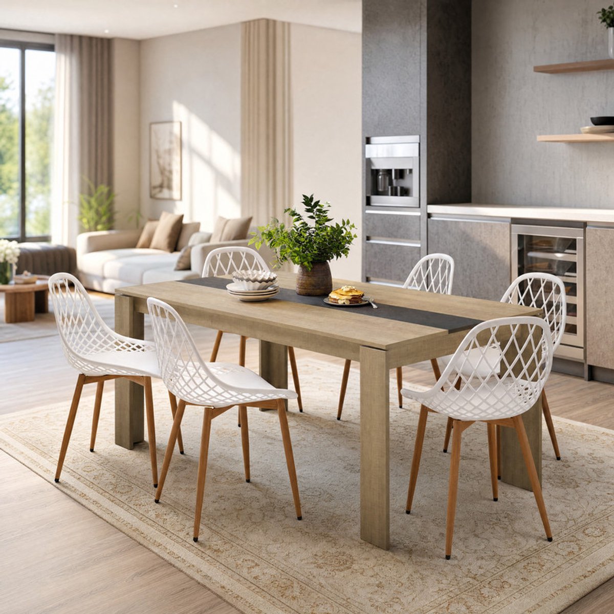 EGGREE Een zesdelige eettafel- en stoelenset; een eettafel- en stoelenset geschikt voor 6