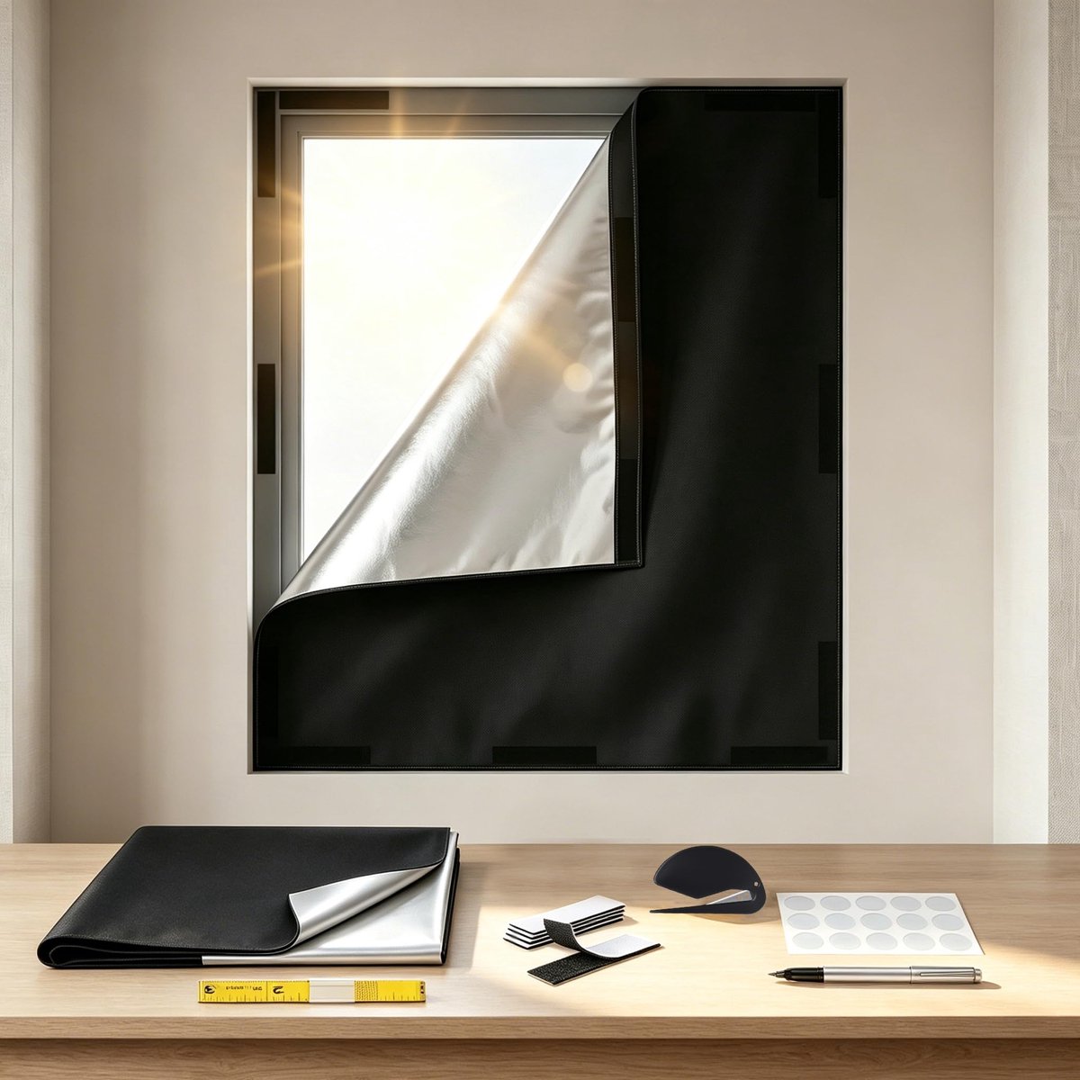 SnelShoppen - Draagbaar 100% Verduisteringsrolgordijn 100x145cm - Verduisteringsstof voor Ramen, Tijdelijk, Zonder Boren, Ideaal voor Slaapkamer, Baby