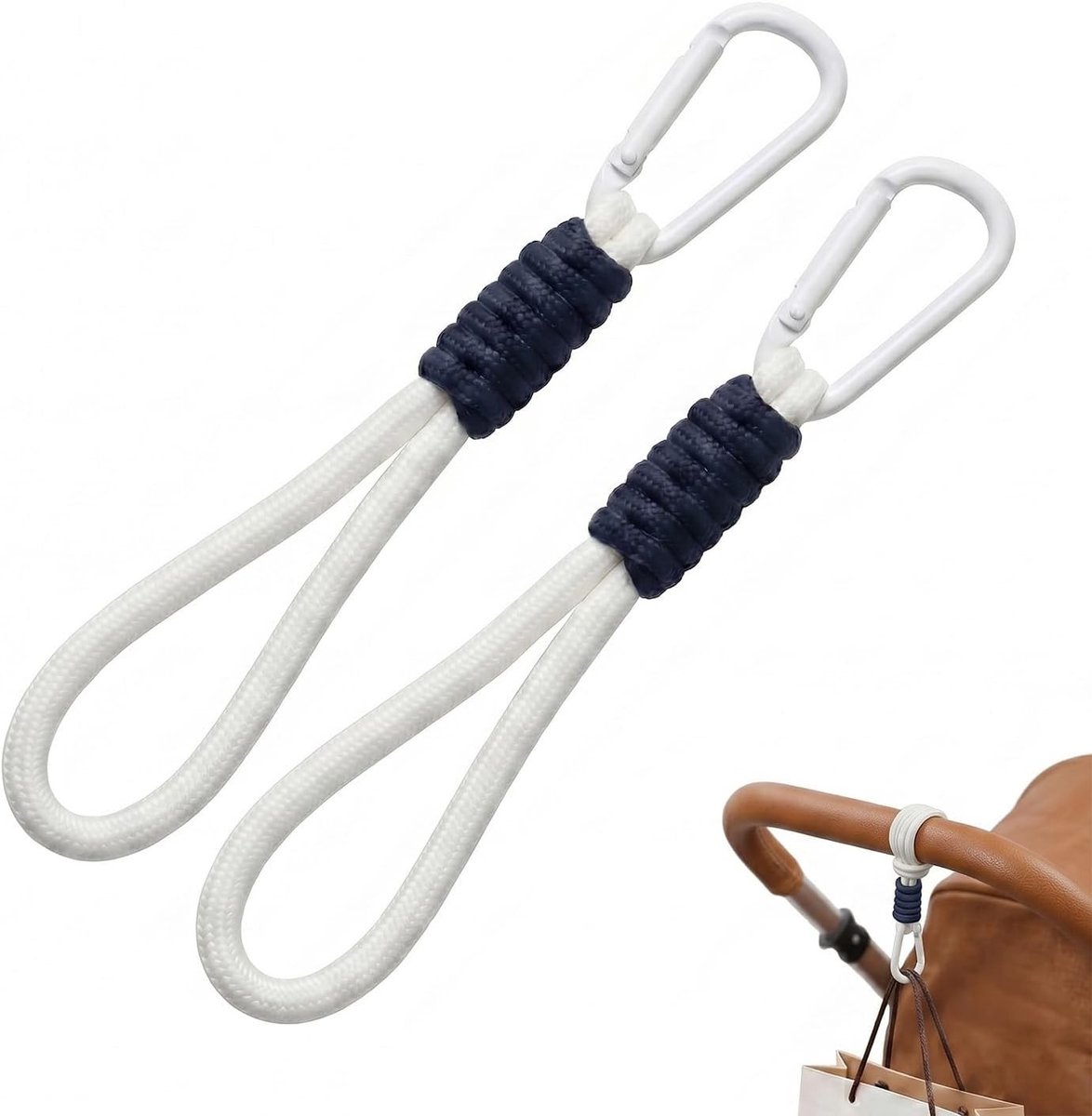 Universele haken voor kinderwagen en buggy, robuuste boodschappentashanger voor tassen, ideaal voor reizen en winkelen, wit en praktisch