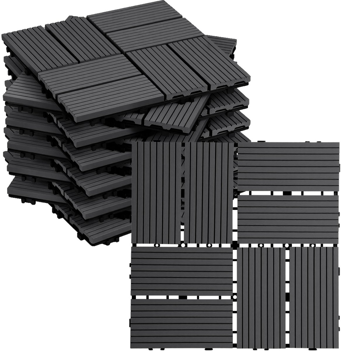 Terrastegels WPC Vlondertegels 8 Latten - 44 Stuks - 30 x 30 cm 4 m² - WPC Composiet Kunststof - Makkelijke en Snelle Montage - Balkontegels - Vlondertegel Set - Onderhoudsvrij - Tuin, Balkontegels - Terrasplanken - Antraciet