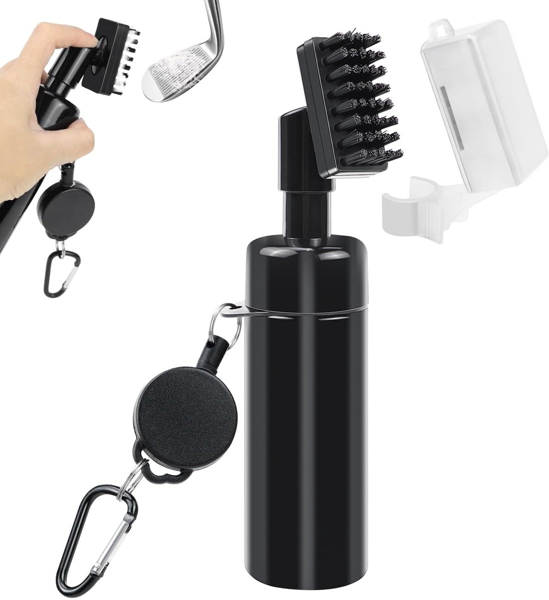 Dailygoods- Golfclubborstel met waterspray - Groefreiniger - Reinigingsborstel - Multifunctioneel accessoire - Intrekbare karabijnhaak - Efficiënte reiniging van golfclubs - Golfreiniger