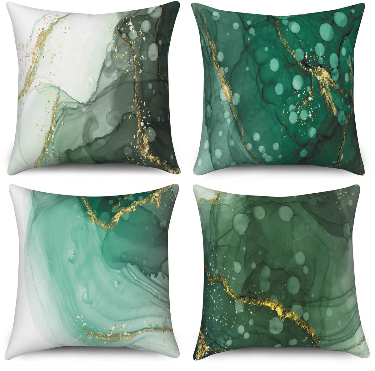Kussenhoes, 40x40 cm, 4-delig set, modern groen wit goud veelkleurig marmer look sofa decoratief kussen, kussenhoezen, kussenhoes wasbaar polyester vlas textiel kopkussenbeschermer