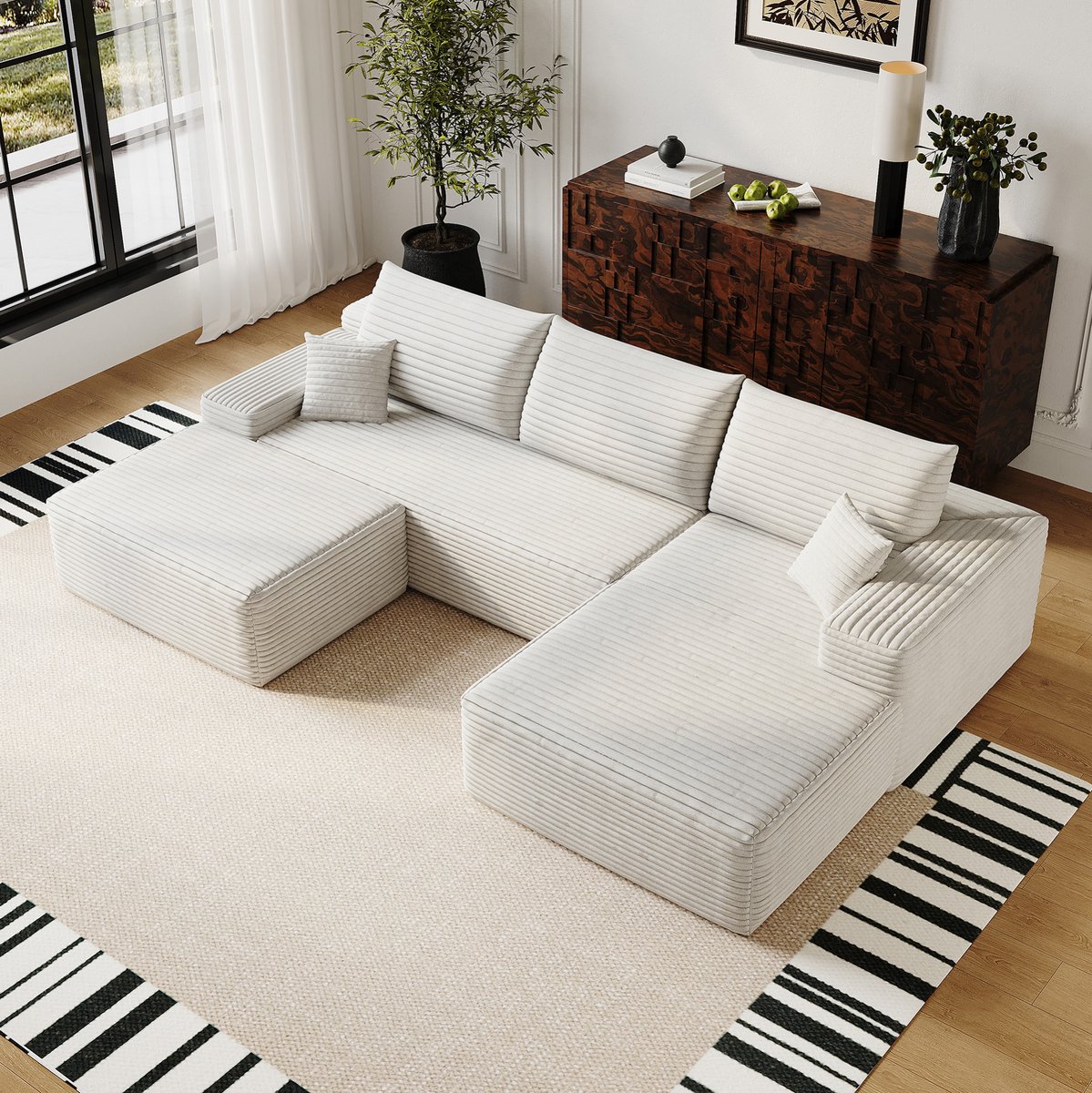 MODENUIT Hoekbank 270 cm - L-vormige Chaiselongue - 4-zits - Modulair Zonder Montage - Woonkamer - Stof - Wit