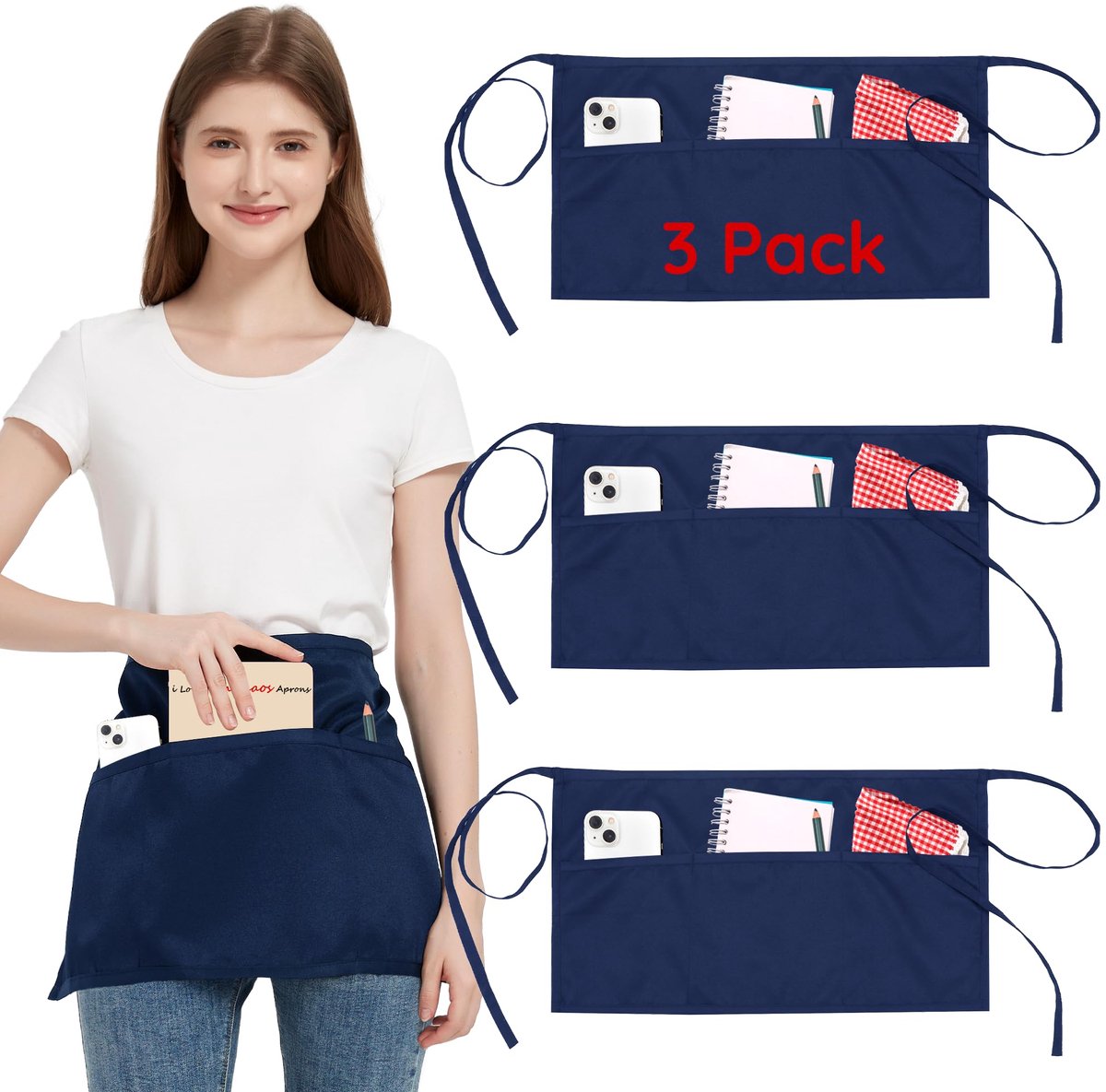 Taille schort 3 pack - marineblauw - waterbestendig - ideaal voor restaurants - ShopVlot