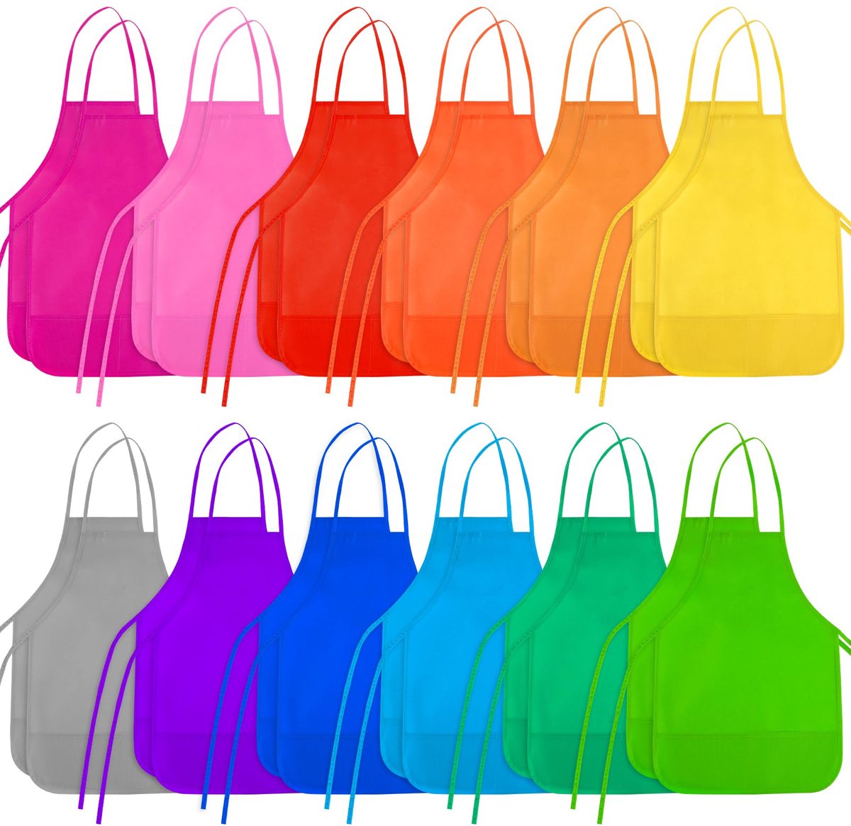 Kinder schilder schorten 24 stuks - 12 kleuren - met 2 ruime zakken - ideaal voor kunstactiviteiten - ShopVlot
