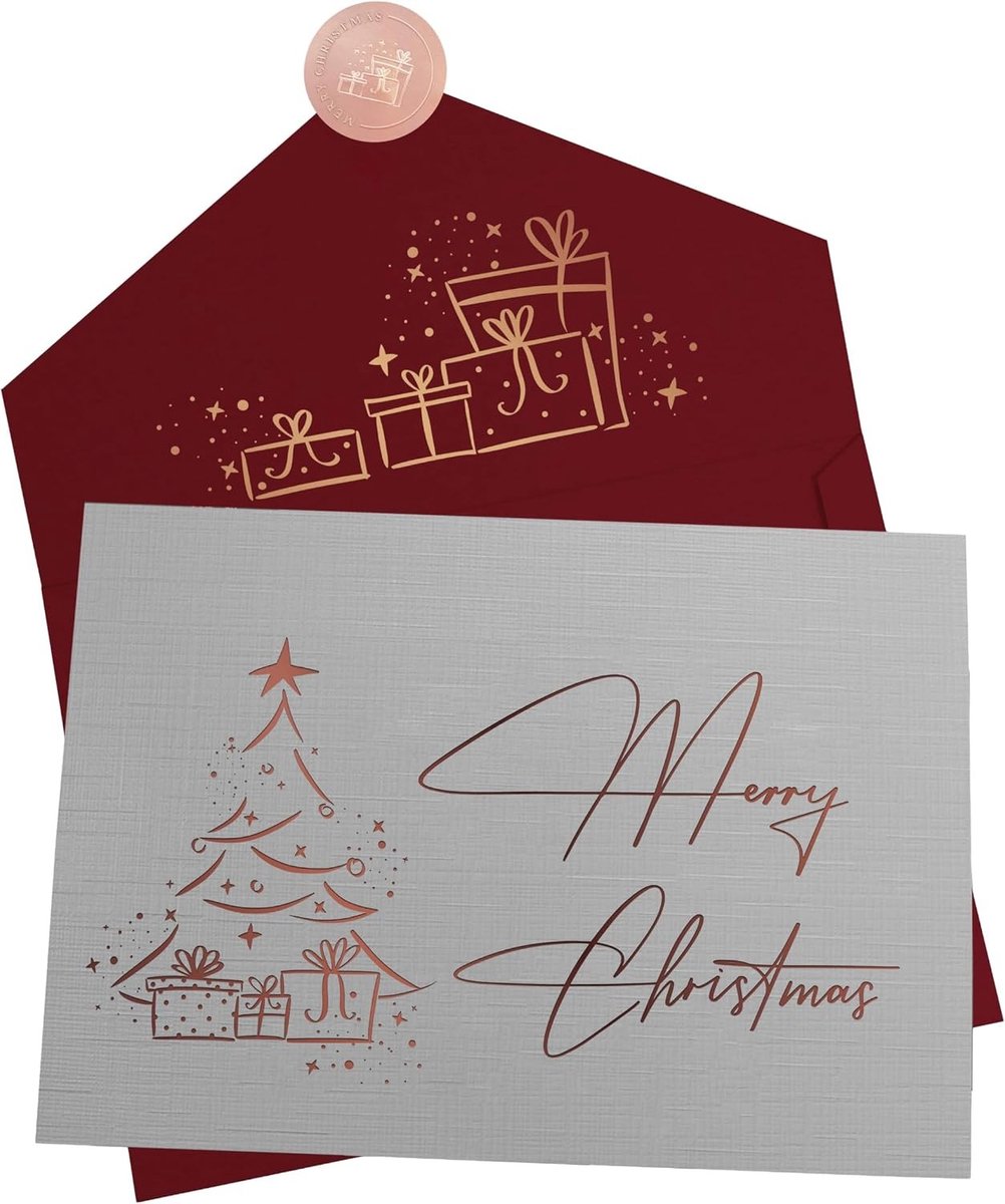 Kerstkaart met Envelop - Luxe - 350 g Designpapier - Handgemaakt met Roségouden Typografie - Voor Persoonlijke Wensen
