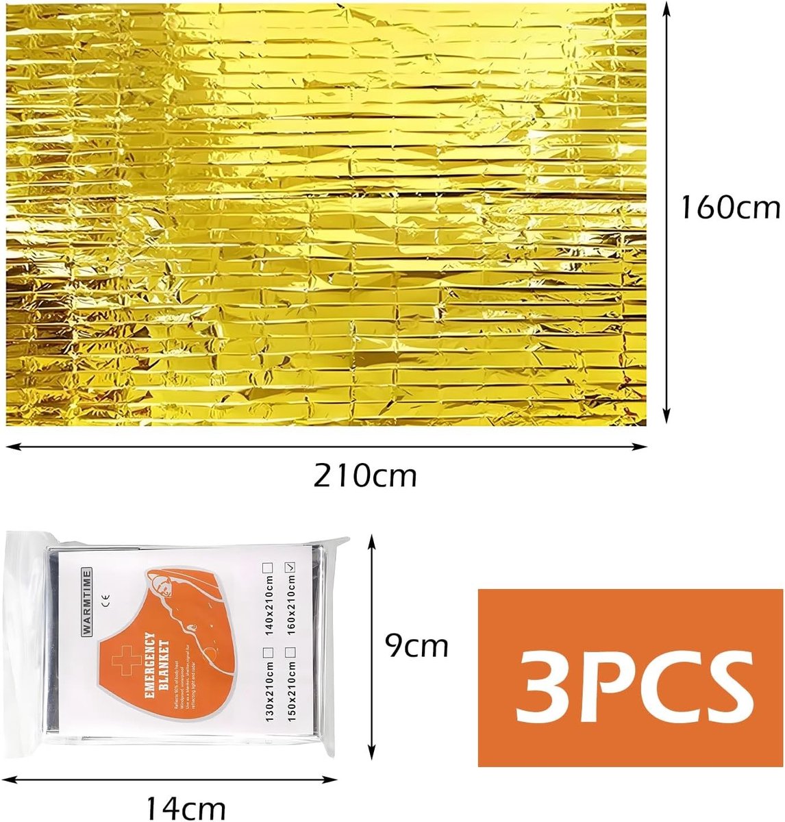 Thermische Deken - Goud/Zilver - 210 x 160 cm - Compacte Noodoverlevingsdeken - Voor Outdoor en Noodgevallen