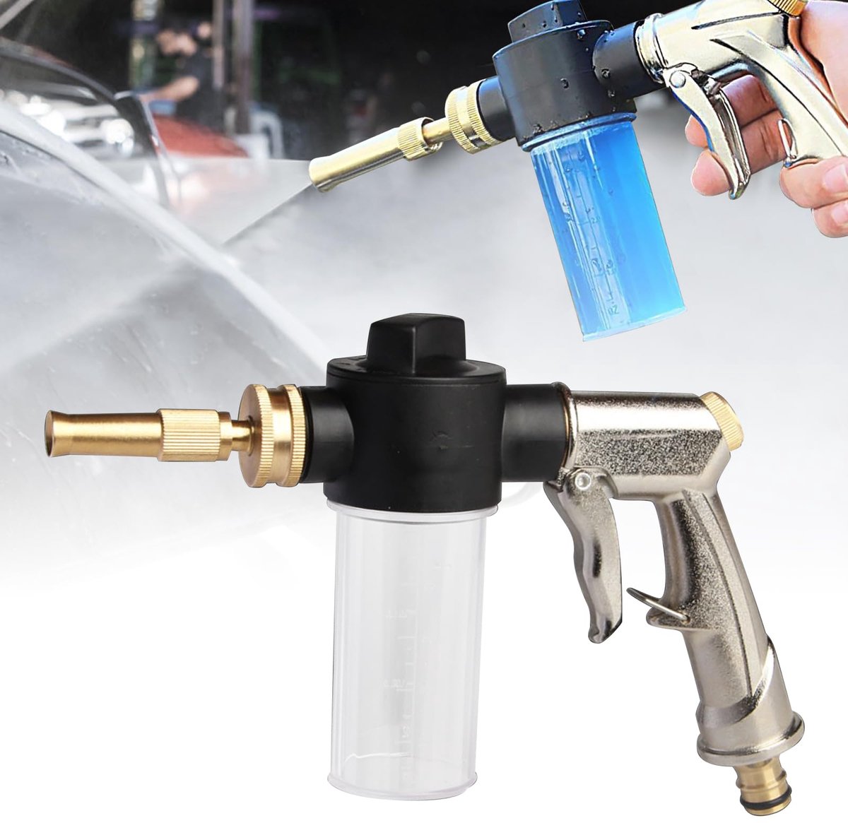 Tuinslang schuimlans met opslagcontainer - spuitpistool met zeepdispenser - ideaal voor autowassen en schoonmaken - ShopVlot