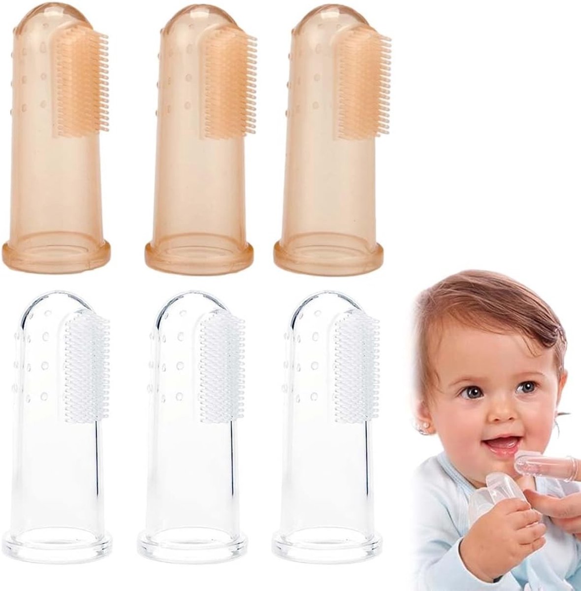 Set van 2 Vinger Tandenborstels voor Baby's, Geschikt voor Jongens en Meisjes, Zacht en Veilig voor Tandverzorging