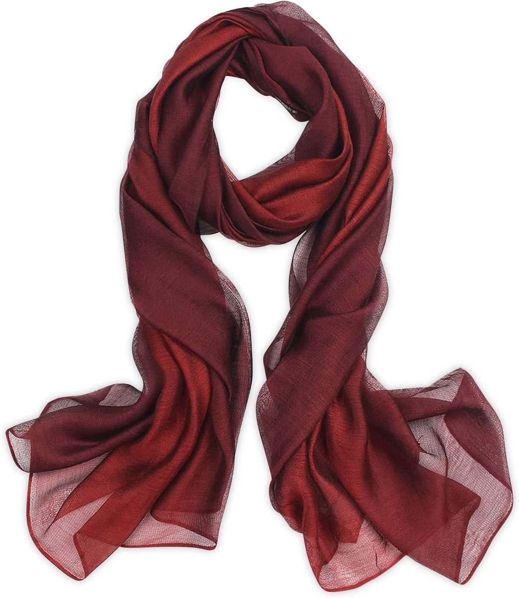 Elegante Zijdeachtige Sjaal voor Dames in Gradient Kleur, Lichtgewicht en Zacht, Perfect voor Alle Seizoenen en Bescherming tegen de Zon, Bordeau + Donkerrood, One Size