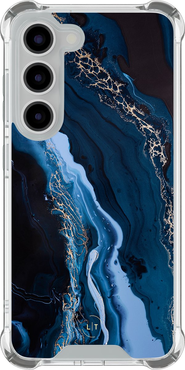 Shockproof hoesje - Geschikt voor Samsung Galaxy S23 - Marmer lagoon blauw - Extra sterke case - TPU/polycarbonaat - Marmer - Blauw, Transparant