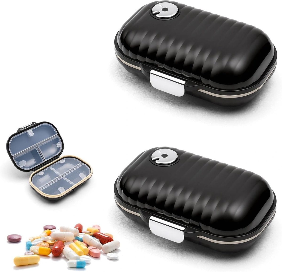 Pillendoosjes voor 7 dagen - Compacte pillenorganizer met draaiknop, ideaal voor reizen en dagelijks gebruik, 2 stuks met 7 vakken