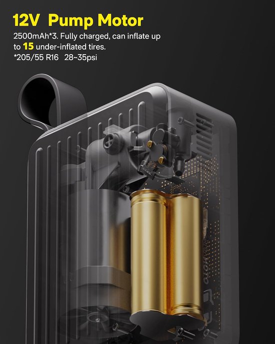 Mini Compressor - Luchtpomp - Banden Oppompen - Draadloos Ontwerp - 114 Kg - Zwart — afbeelding 5