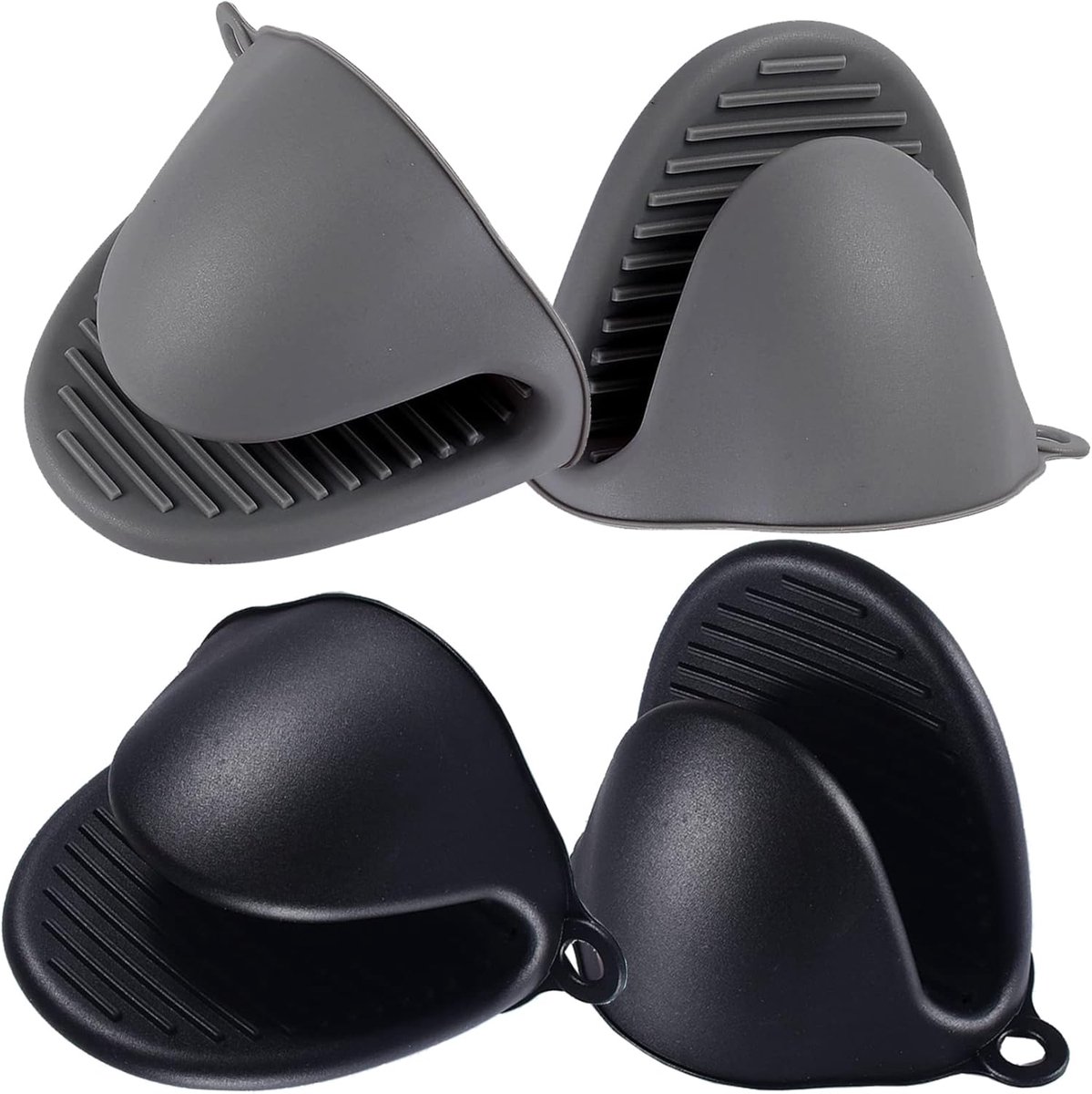 2 paar - Siliconen handschoenen - Hittebestendige en anti-verbrandingshandschoenen - Ovenhandschoenen - Hittebestendig - 10*8 cm - Zwart + Grijs