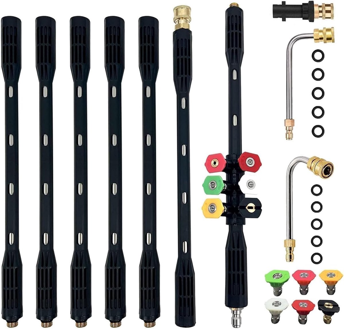Verlengslangenset voor hogedrukreinigers, 10 stuks, 4000 psi, 1/4 inch snelkoppeling, inclusief 6 mondstukken voor optimale reiniging en veelzijdigheid