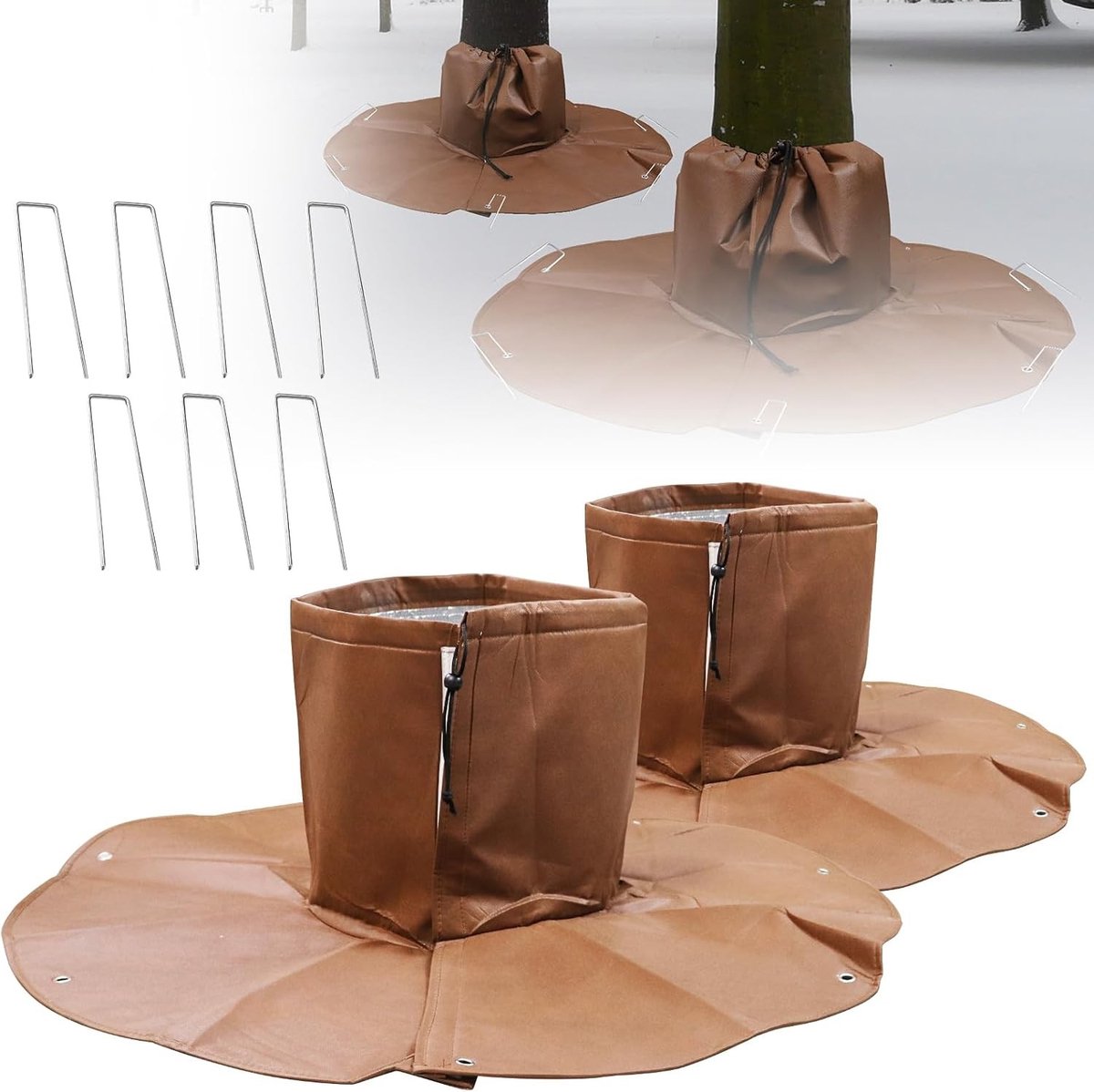 Palmwortelbescherming voor Planten en Bomen tot 34 cm Diameter, Winterbescherming met Dubbele Isolatie, Diameter 100 cm, 100 g/m², Bruin, Ideaal voor Tuin en Buitenruimte