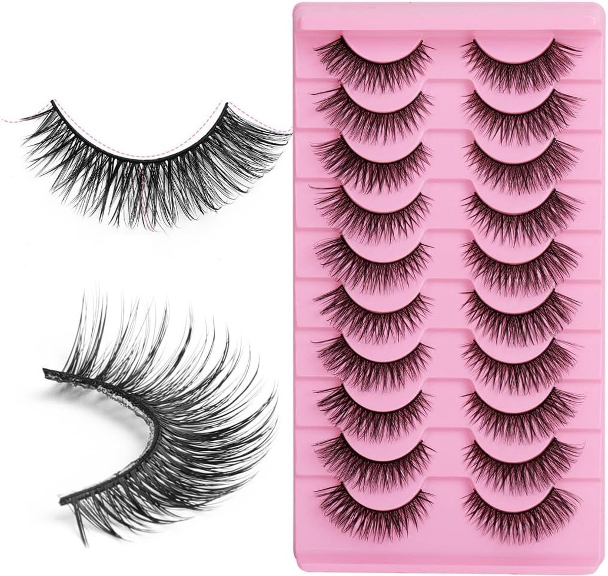 10 paar kunstwimpers met natuurlijk kattenoog-effect, volumineus en lang, 6-14 mm voor een betoverende look
