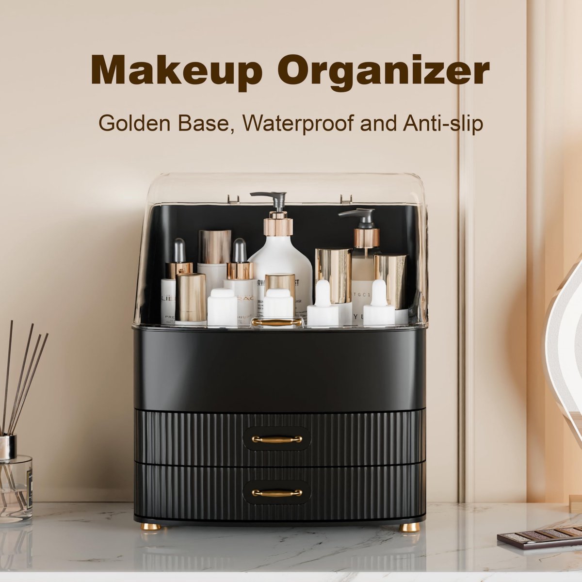 Make-up organizer met laden - grote opbergdoos - zwart - ideaal voor badkamer en aanrecht - ShopVlot