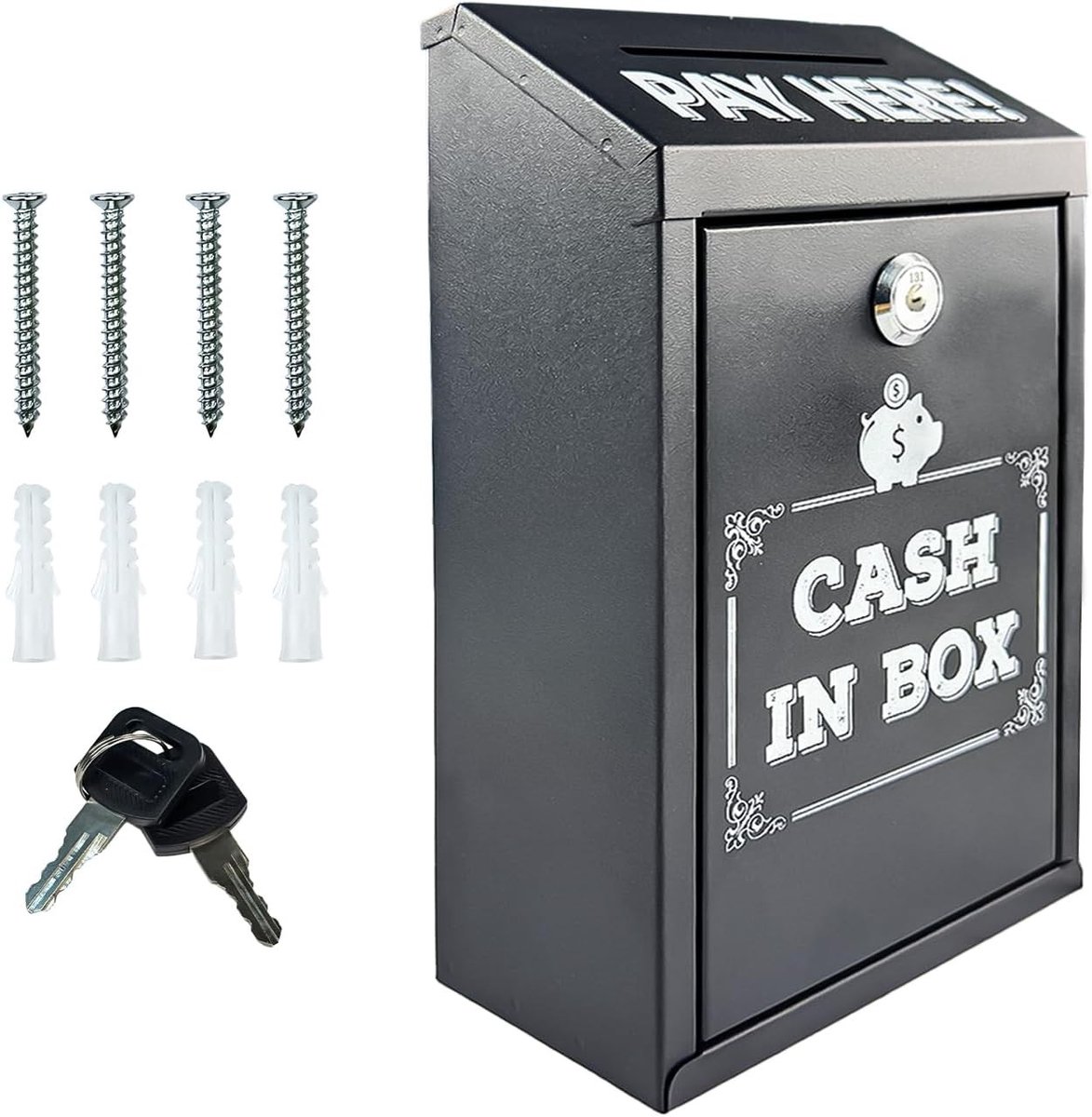 Geldkist - Grijs - Wandmontage - Metalen Donatiebox met Sleutelslot - Voor Thuis en Kantoor