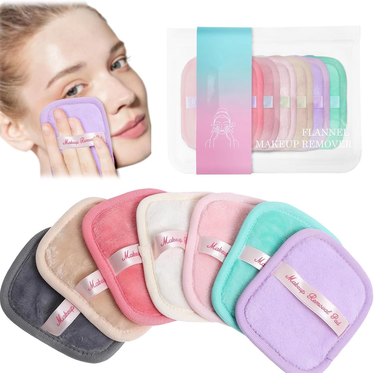 Reusable Makeup Remover Pads Washable with Storage Bag Makeup Cloth Remover, Multicoloured Cleansing Nanoparticles - ShopVlot