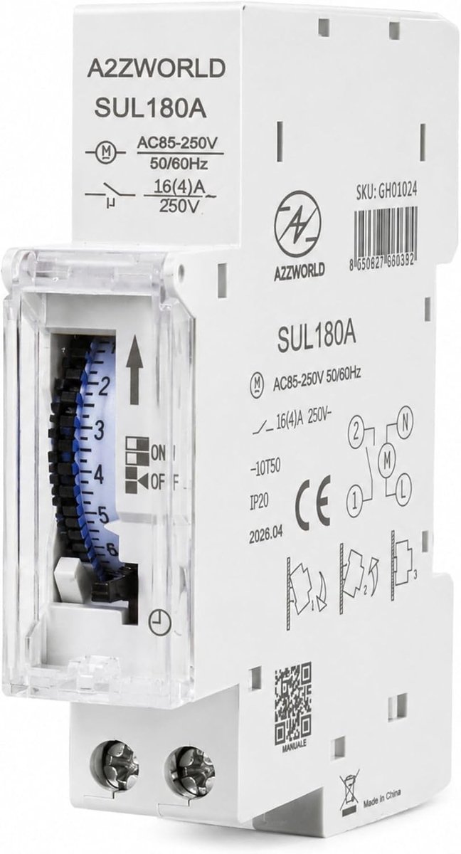 Uur Timer - Wit - 1 DIN-module - Mechanische Timer met 100-240V 16A - Voor Industriële Automatisering